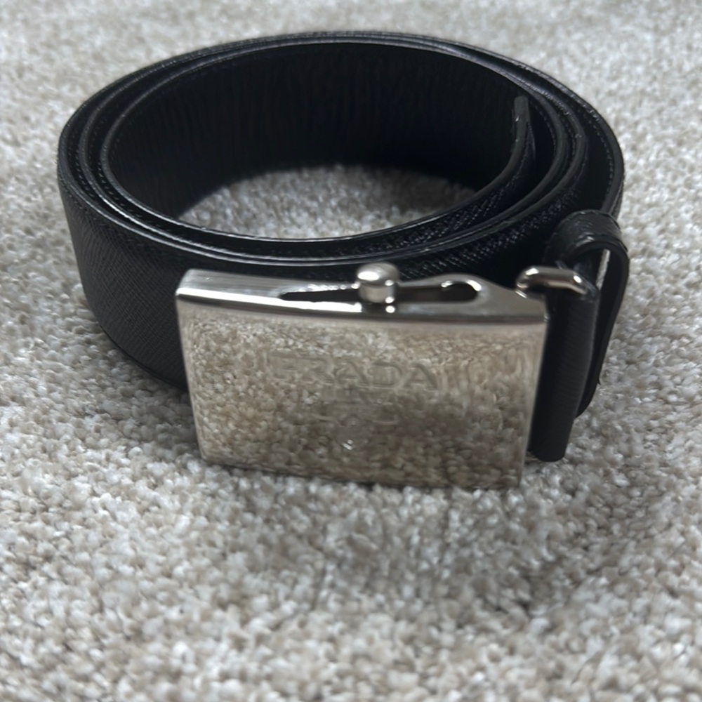 Prada black Leather Belt with Silver Buckle